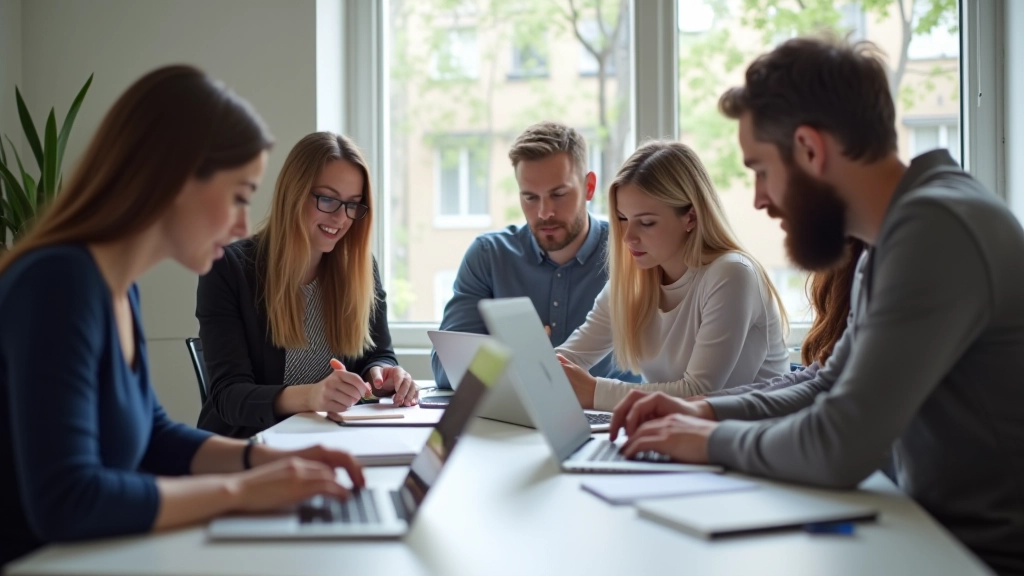 Team werkt samen aan project, samenwerking en wederzijdse steun, inclusieve werksfeer