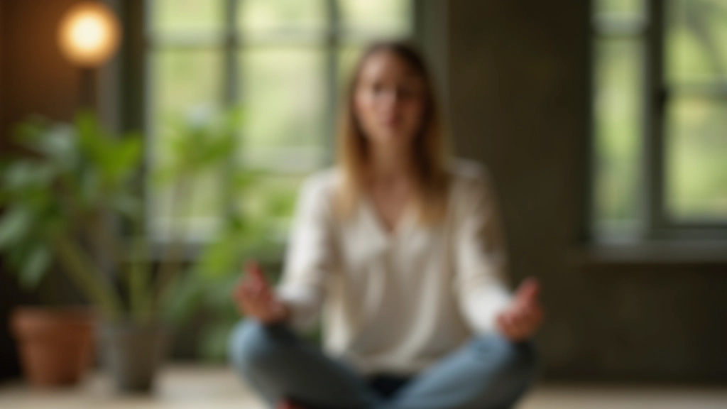 Persoon mediteert in rustige ruimte, concentratie en innerlijke kalmte, zachte natuurlijke verlichting